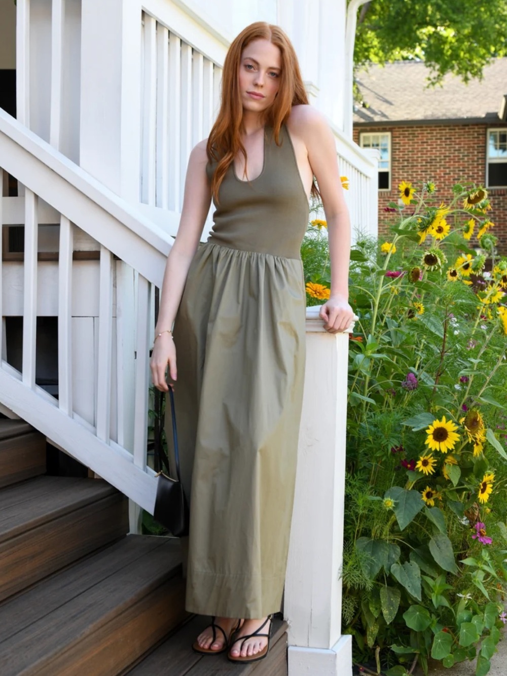 St. Agni A-Line Halter Maxi Dress in Khaki